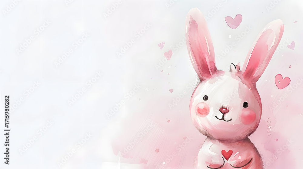 Obraz premium watercolor painting kawaii cute stuffed bunny