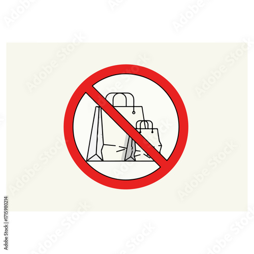 No Shopping Bags Allowed - Prohibition Sign for Retail Stores.