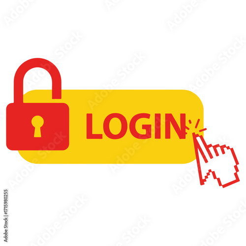 Secure Login Button with Padlock and Cursor Click.