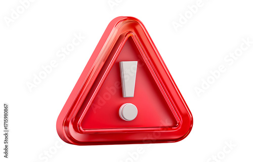  3d cartoon, red triangle warning sign with exclamation mark icon on a transparent background,v.png 