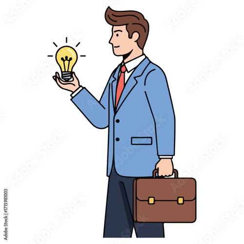Businessman with an Idea Holding a Light Bulb and Briefcase.