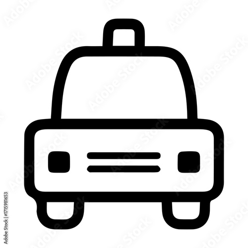 A black and white drawing of a taxi cab. The cab is parked and ready to pick up passengers