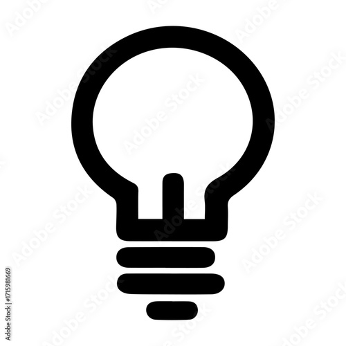 A light bulb is shown in a black and white image. The light bulb is lit up, and it is the main focus of the image. The image has a simple and minimalistic design