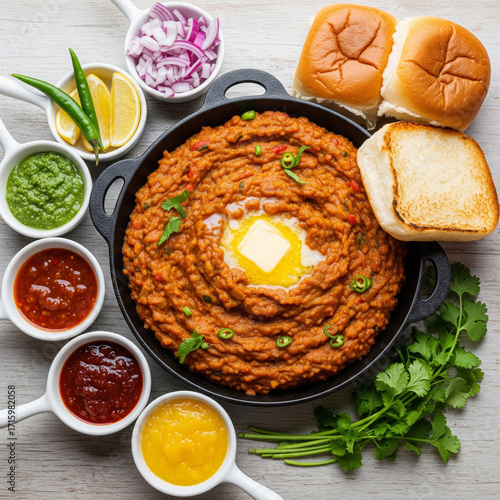 Pav Bhaji A Delicious Indian Street Food Dish with Toppings