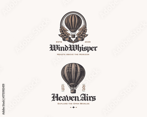 vintage hot air ballon carnaval party on the sky logo template