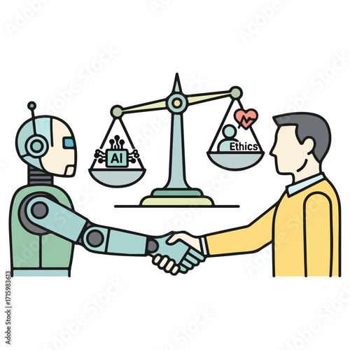 AI Ethics Balance - Robot and Human Partnership.