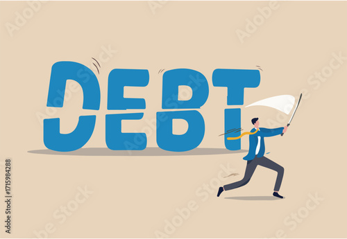 Cut debt, negotiate with bank or debtor to reduce amount of loan and mortgage payment, solution for money management concept, smart confidence businessman cutting or slice the word DEBT in half.