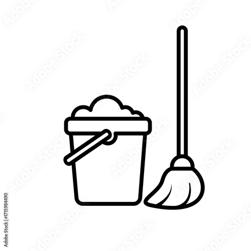 Bucket and mop black white otuline style