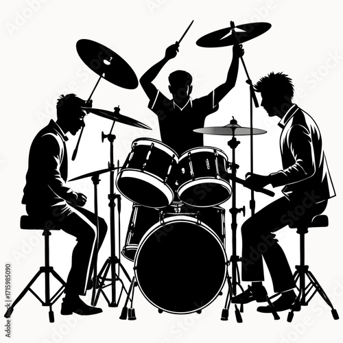 Drummer Silhouette Vector Set – Rock Band Musician Clipart for T-Shirts, Posters & Graphic Design | Editable Drum Kit Art.