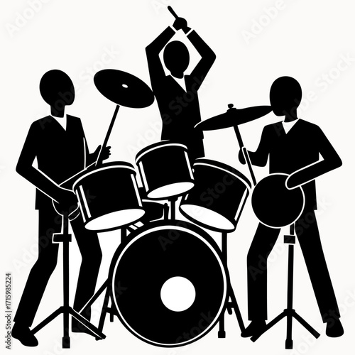 Drummer Silhouette Vector Set – Rock Band Musician Clipart for T-Shirts, Posters & Graphic Design | Editable Drum Kit Art.