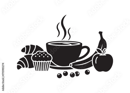 Breakfast represented by a black icon. A light morning meal that includes pastries, baked goods, fruits, and coffee. Hotels often add extra charges