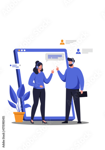 Flat Vector Illustration of Online Customer Support Team
