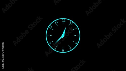 Wallpaper Mural Modern cyan clock face with numbers on black background Torontodigital.ca