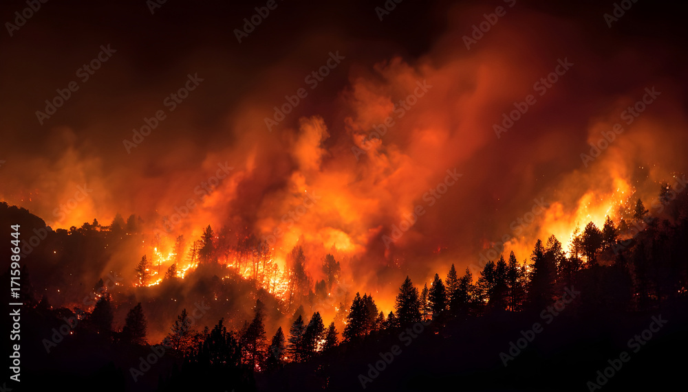 Fototapeta premium Against the backdrop of blazing orange flames