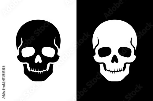 Skull Icon Silhouette. Flat Design Vector Illustration in Black and White