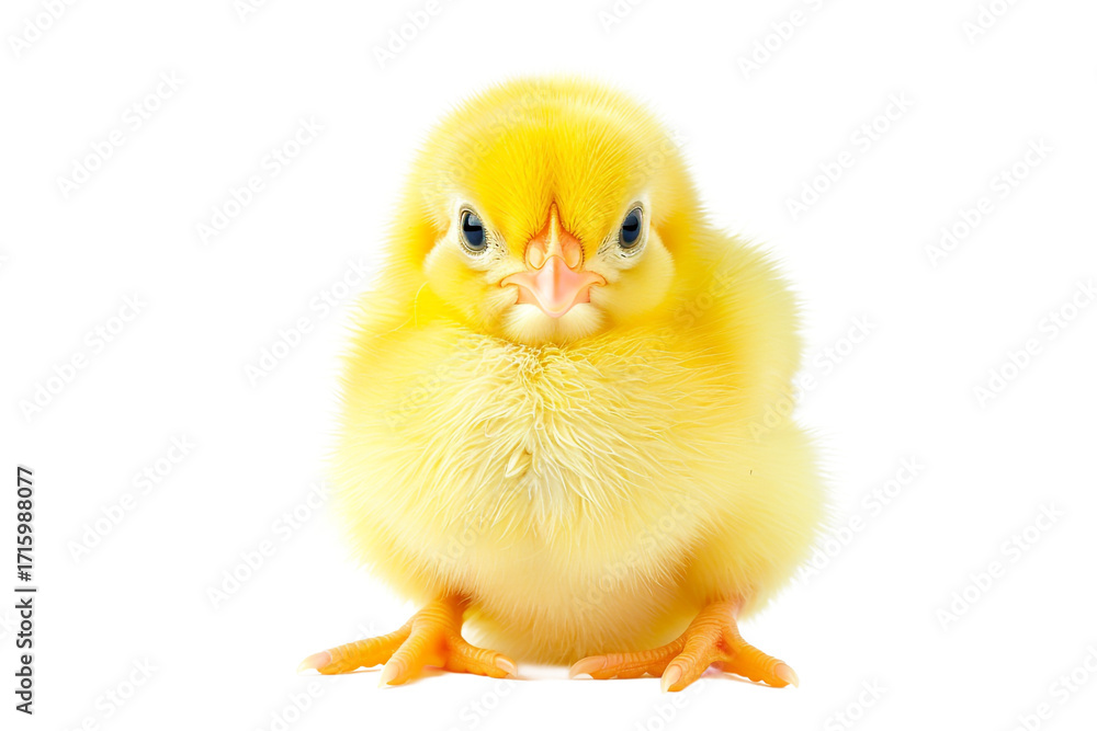 Fototapeta premium Adorable fluffy yellow chick with bright inquisitive eyes looking directly at the viewer