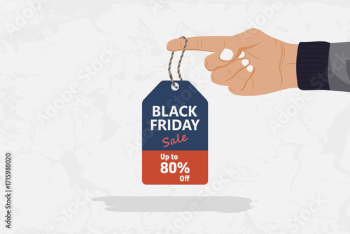 Hand with a Black Friday sales tag. vector illustration.