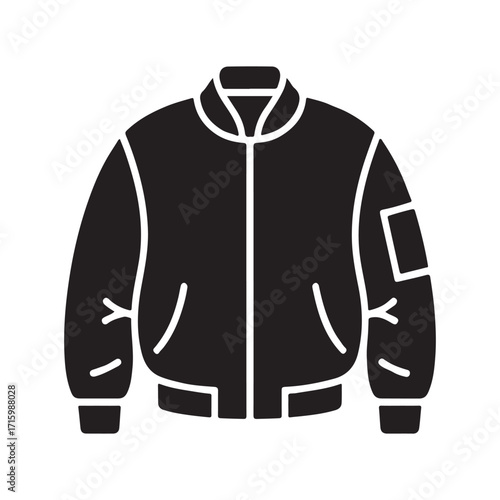 Classic bomber jacket trendy apparel silhouette black solid icon