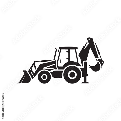 Heavy duty backhoe loader farming equipment solid black icon