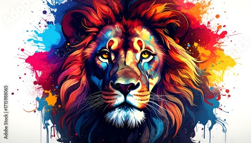Vibrant colorful lion portrait