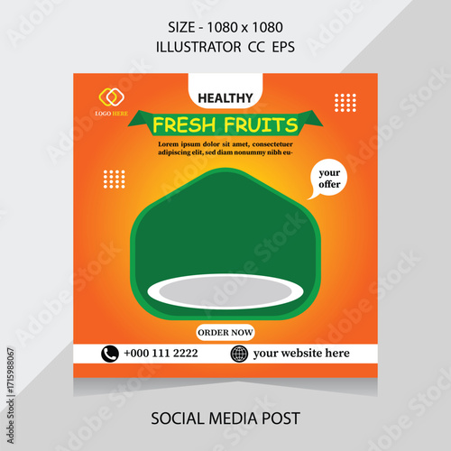 Corporate social media post design for fresh fruit discount offer advertisement