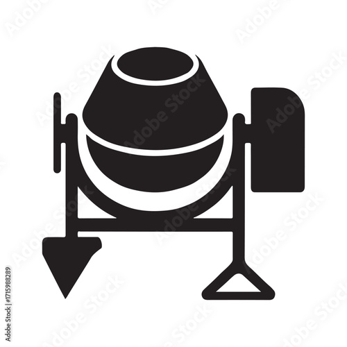 Portable concrete mixer heavy duty solid construction icon artwork