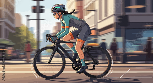A Female Cyclist Riding Her Bike in the City, Embracing Urban Mobility