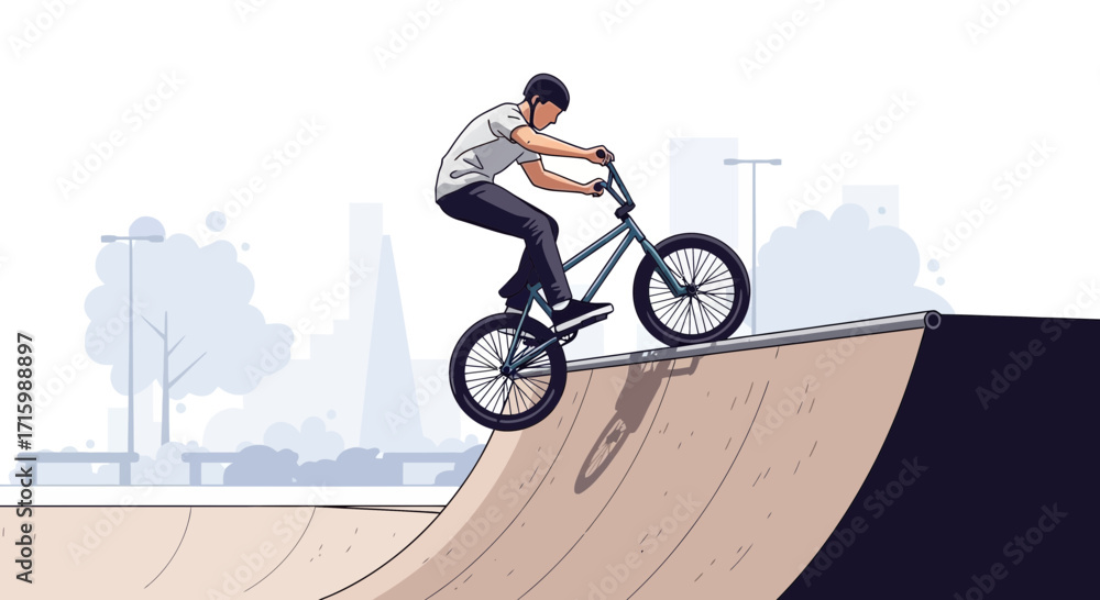 Fototapeta premium BMX rider performing a trick on the edge of a ramp in a skate park