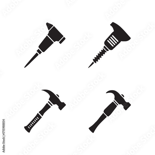 Jackhammer heavy duty demolition tool solid icons pack