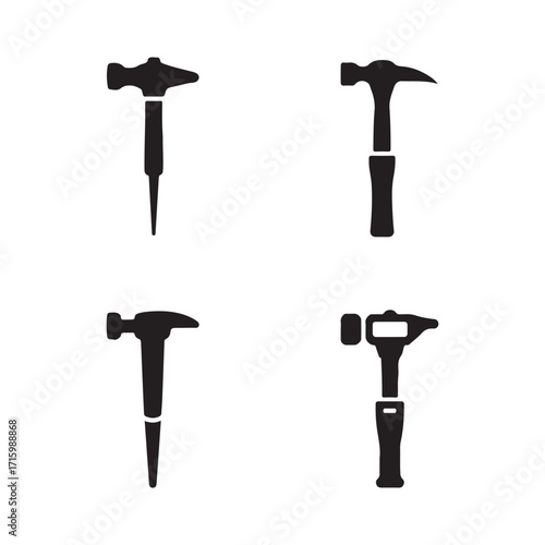 Jackhammer pneumatic construction tool solid icons collection