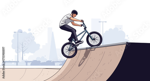 BMX rider performing a trick on the edge of a ramp in a skate park