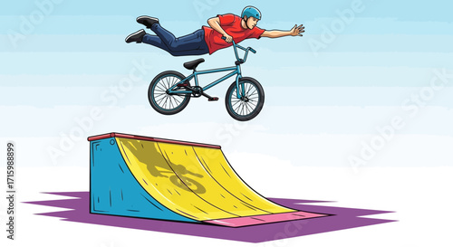 BMX rider performing acrobatic stunt from ramp showcasing extreme action