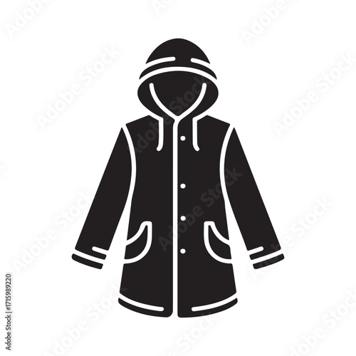 Raincoat stylish outerwear waterproof clothing solid black icon design