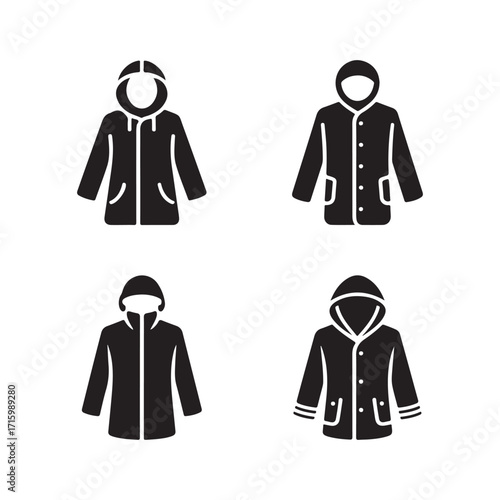 Raincoat waterproof clothing garment stylish solid icons pack