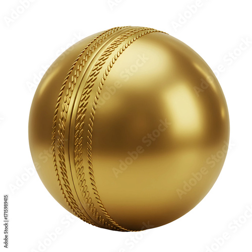 Shiny golden cricket ball with detailed stitching isolated on transparent background