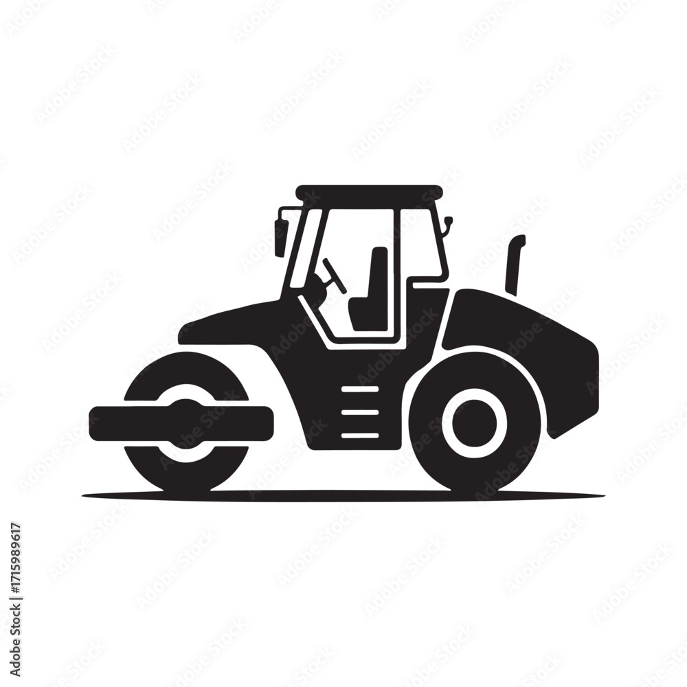 Fototapeta premium Road roller construction equipment heavy machinery solid black icon