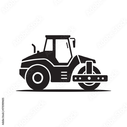 Road roller industrial vehicle heavy duty solid black icon