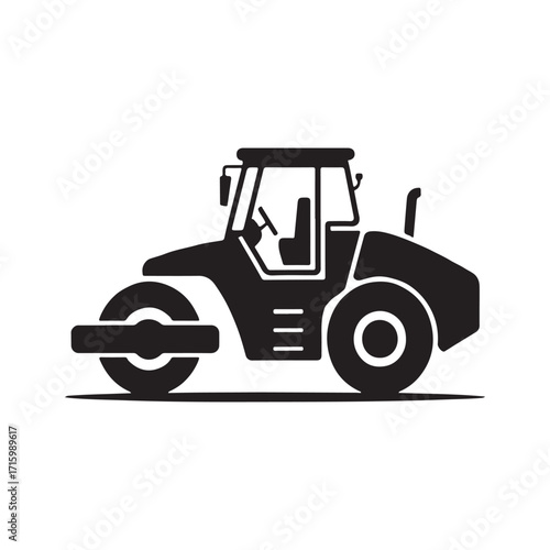 Road roller construction equipment heavy machinery solid black icon