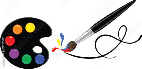 Colorful artistic palette with a paintbrush ready to create brilliant artwork and paintings, how inspiring