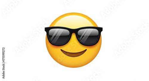 Smiling face emoji wearing black sunglasses isolated on white background