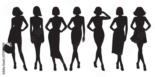 Woman fashion silhouettes vector, stylish female models, elegant standing pack
