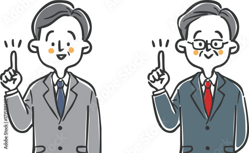 指差しをするビジネスマン中高年　上半身　ベクター
