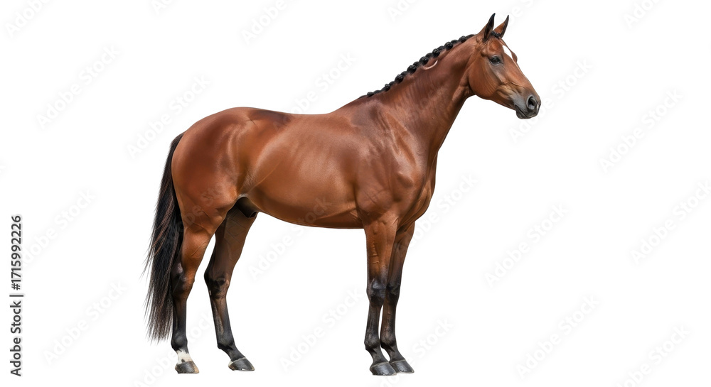 Obraz premium Elegant brown horse portrait for equestrian sports and rural countryside themes isolated PNG with Transparent Background