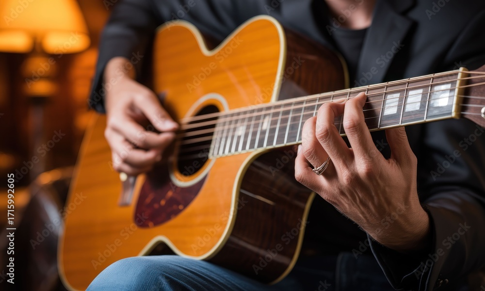 Fototapeta premium Close-up of a man playing an acoustic guitar