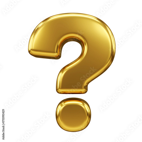 Golden question mark symbol isolated on transparent background