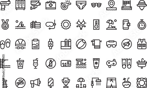 Beach and swimming activities Icons Modern Illustration Symbol Design Template for Web and Mobile UI. Editable Stroke Pictogram for Business Projects and Apps.
