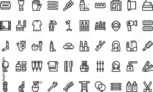 Beauty salon equipment Icons Modern Illustration Symbol Design Template for Web and Mobile UI. Editable Stroke Pictogram for Business Projects and Apps.
