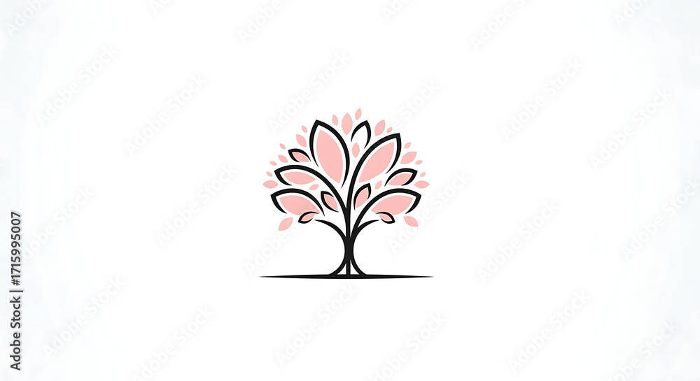 Obraz premium Elegant stylized tree with delicate pink blossoms, symbolizing growth and beauty