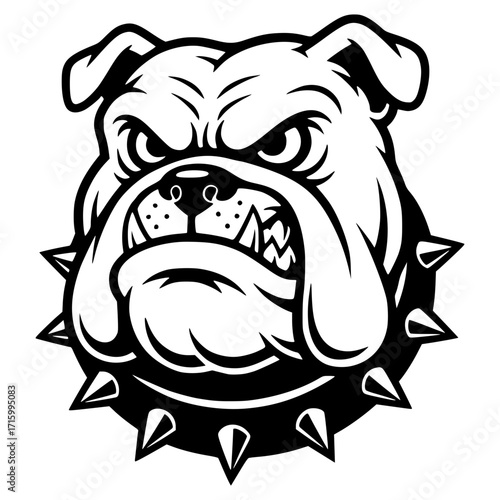Angry bulldog head with spiky collar, bulldog svg, mascot svg, dog breed svg, aggressive svg