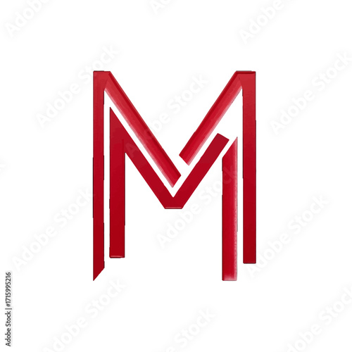 Abstract red letter 'M' design with sharp angles and modern aesthetics, suitable for branding